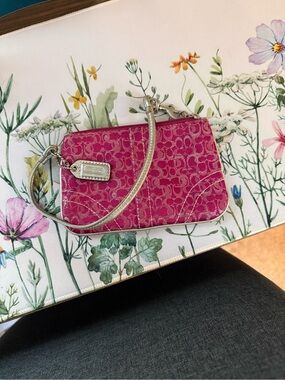 Pink Signature Wristlet with Silver Strap